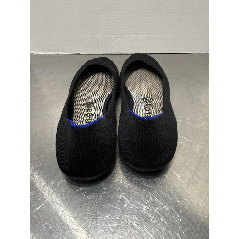 Rothy’s Black Knit Ballet Flats with Blue Trim